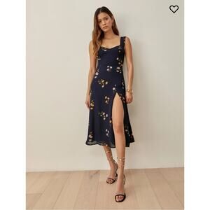 Reformation Fulton Midi Dress in Princess Margaret Navy Blue Floral Women's Sz 4